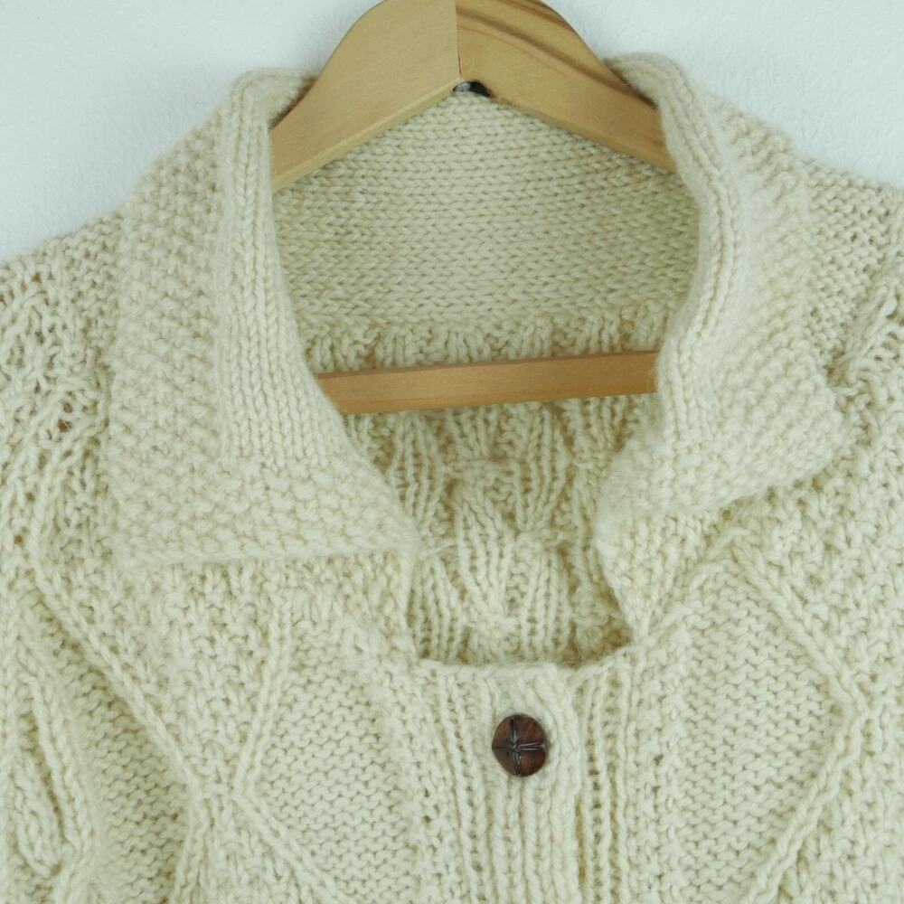 Vintage Women's M L Fisherman Cardigan Sweater Chunky Knit Wool Preppy Nautical - Picture 2 of 11